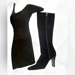 Stylish Black knee high day 2 nite side full zip vegan suede  leather boots 9